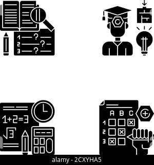 Computertest schwarze Glyphsymbole auf weißem Raum gesetzt Stock Vektor