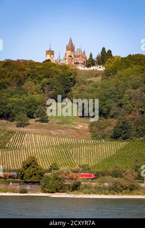 Schloss Drachenburg auf Drachenfels oberhalb Königswinter, Rhein, Nordrhein-Westfalen, Deutschland. Schloss Drachenburg am Drachenfels oberhalb Stockfoto