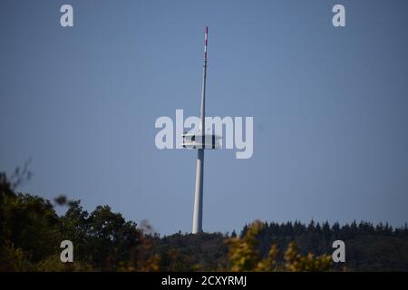 Dünner Sendeturm Koblenz Stockfoto