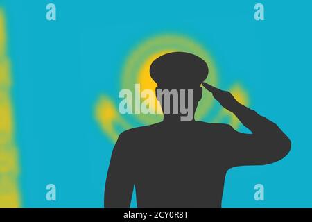 Löt Silhouette auf verwackelte Hintergrund mit Kasachstan Flagge. Stock Vektor
