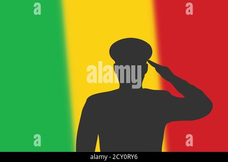 Löt Silhouette auf verwackelte Hintergrund mit Mali Flagge. Stock Vektor