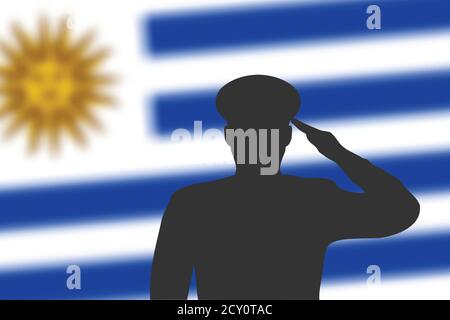 Löten Silhouette auf verwackelte Hintergrund mit Uruguay Flagge. Stock Vektor