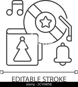 Weihnachtsmusik Pixel perfekte lineare Symbol Stock Vektor