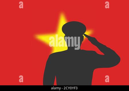 Löt Silhouette auf verwackelte Hintergrund mit Vietnam Flagge. Stock Vektor