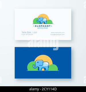 Elephan Geometriedesign. Abstraktes Vektorzeichen oder Logo- und Visitenkartenvorlage. Premium Stationär Realistisch Mock Up. Farbenfrohes Kleines Tier Stock Vektor