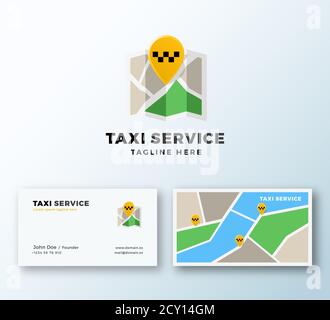Taxi Service Point Abstract Vektor App Icon oder Logo und Visitenkarte Vorlage. PIN-Position auf dem Kartensymbol mit moderner Typografie. Premium Stock Vektor