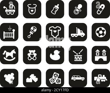 Baby Stuff Icons Weiß Auf Schwarz Flat Design Set Groß Stock Vektor