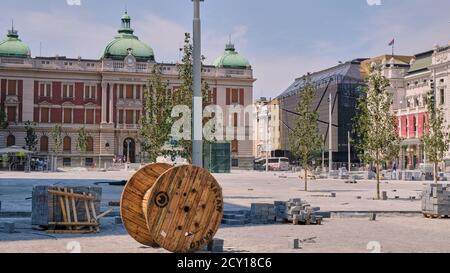 Belgrad / Serbien - 21. Juli 2019: Wiederaufbau des Platzes der Republik in Belgrad, der Hauptstadt Serbiens Stockfoto