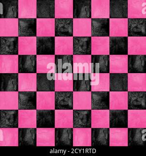 Schwarz und rosa kariert Karo Nahtloses Muster. Aquarell handgezeichnete Textur Hintergrund. Aquarell Schach trendigen Hintergrund. Drucken für Stoffdesign Stockfoto
