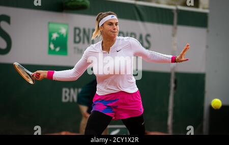 Paris, Frankreich. Oktober 2020. Aryna Sabalenka aus Weißrussland im Einsatz gegen Daria Kasatkina aus Russland während der zweiten Runde beim Roland Garros 2020, Grand Slam Tennisturnier, am 1. Oktober 2020 im Roland Garros Stadion in Paris, Frankreich - Foto Rob Prange / Spanien DPPI / DPPI Kredit: LM/DPPI/Rob Prange/Alamy Live News Stockfoto