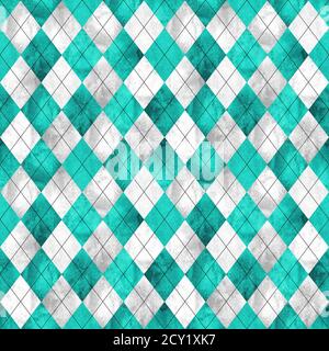 Nahtloses Karomuster mit Schottenmuster. Aquarell handgezeichnet grau blauweiß Textur Hintergrund. Aquarell Diamant Formen Hintergrund. Drucken für Stoffdesign Stockfoto