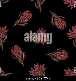 Nahtloses Muster mit handgezeichneter, farbiger Leukadendron Stock Vektor
