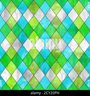 Nahtloses Karomuster mit Schottenmuster. Aquarell handgezeichnet grau blau lemon grün Textur Hintergrund. Aquarell Diamant Formen Hintergrund. Drucken für Tuch, Stockfoto
