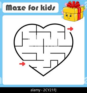 Abstraktes Labyrinth. Spiel für Kinder. Puzzle für Kinder. Cartoon-Stil. Labyrinth-Rätsel. Farbvektordarstellung. Finden Sie den richtigen Weg. Niedlicher Charakter. Stock Vektor