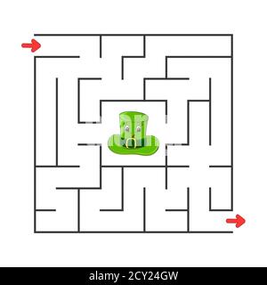 Quadratisches Labyrinth. Spiel für Kinder. Puzzle für Kinder. Zeichentrickfigur. Labyrinth-Rätsel. Farbvektordarstellung. Finden Sie den richtigen Weg. Die Entwicklung Stock Vektor