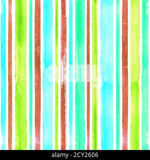 Aquarell Streifen bunt nahtlose Muster Textur Hintergrund. Aquarell handgezeichnet grün teal blau braun gestreift abstrakt modern trendy illustrati Stockfoto