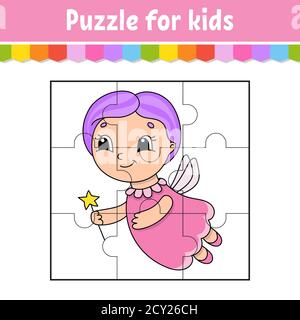 Puzzle-Spiel für Kinder. Stichsäge. Farbarbeitsblatt. Aktivitätsseite.isolierte Vektordarstellung. Cartoon-Stil. Stock Vektor