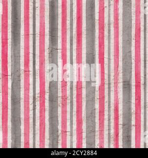 Aquarell vintage Grunge rosa grau Streifen nahtlose Muster Textur Hintergrund. Aquarell handgezeichnete trendige Illustration auf altem zerkratztem Papier. Pri Stockfoto