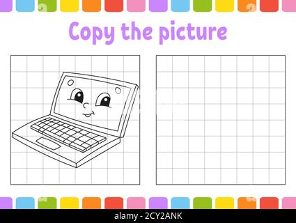 Kopieren Sie das Bild. Malbuch Seiten für Kinder. Arbeitsblatt zur Entwicklung von Schulungen. Spiel für Kinder. Zurück zur Schule. Handschriftverfahren. Komischer Charakter Stock Vektor