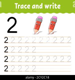 Zahlen Lernen. Trace und Write. Zurück zur Schule. Handschriftverfahren. Lernzahlen für Kinder. Arbeitsblatt zur Entwicklung von Schulungen. Isolierter Vektorillus Stock Vektor