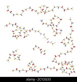 Weihnachten bunte Lichter String in einfachen Stil isoliert auf weiß. Vektorgrafik Stock Vektor