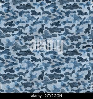 Mode militärische Jagd Camouflage grün und blau abstrakten Hintergrund. Nahtloses Waldmuster. Teal, blau, grün Farben Wald Textur. Aquarell Stockfoto