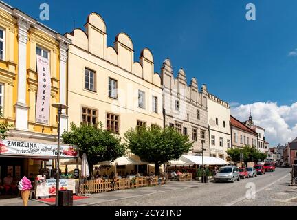 Renaissance-Häuser auf dem Hauptplatz von Slavonice, Tschechische Republik Stockfoto