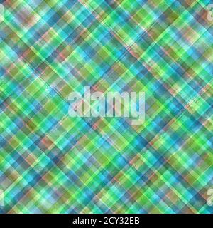 Bunte Grunge gingham Tartan Plaid diagonal abstrakt geometrisch nahtlose Muster Hintergrund. Aquarell von Hand gezeichnete nahtlose Textur mit Farbstreifen Stockfoto