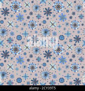 Abstrakt floral nahtlos Ethnic Boho weiches Muster. Aquarell handgezeichnet blau teal türkis braun Blumen Textur auf grauem Hintergrund. Tapete, Umwickeln Stockfoto