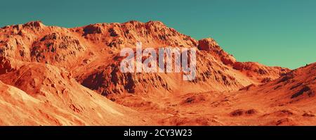 Marslandschaft, 3d-Rendering von imaginärem mars-Planeten-Gelände, Science-Fiction-Illustration. Stockfoto