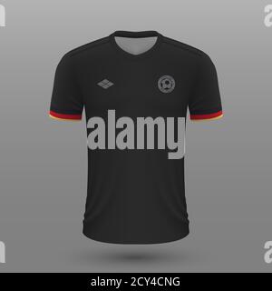 Realistisches Fußballtrikot 2020, Deutschland Auswärtstrikot Vorlage für Fußballtrikot. Stock Vektor