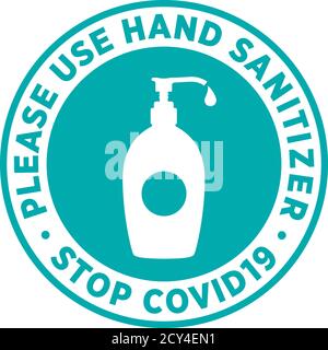 Handdesinfektionsmittel Schilder oder Wandaufkleber zur Verringerung des Risikos des Coronavirus Covid-19. Vektorzeichen. Stock Vektor