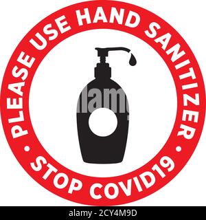 Handdesinfektionsmittel Schilder oder Wandaufkleber zur Verringerung des Risikos des Coronavirus Covid-19. Vektorzeichen. Stock Vektor