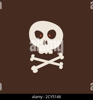 Duotone Cartoon halloween Totenkopf mit Knochen Kreuz Symbol. Smiley und böse Emotionen Stock Vektor