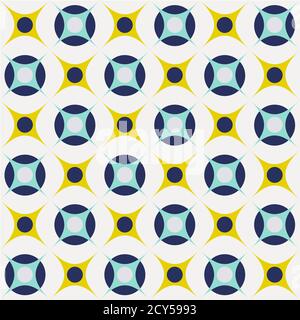 Geometrisches Muster im Retro-Stil der Mitte des Jahrhunderts. Vintage Farben - Mint, Senfgelb, Marineblau. Vintage-Geometrie der 70er Jahre Stock Vektor