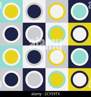 Geometrisches Muster im Retro-Stil der Mitte des Jahrhunderts. Vintage Farben - Mint, Senfgelb, Marineblau. Vintage-Geometrie der 70er Jahre Stock Vektor