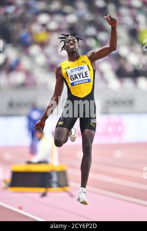 Tajay Gale (Jamaika) gewinnt die Goldmedaille im Weitsprung Männer Finale. IAAF Leichtathletik WM, Doha 2019 Stockfoto