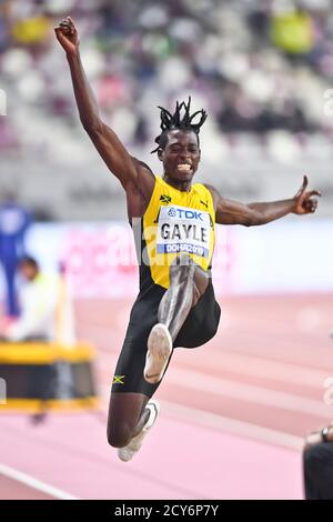 Tajay Gale (Jamaika) gewinnt die Goldmedaille im Weitsprung Männer Finale. IAAF Leichtathletik WM, Doha 2019 Stockfoto