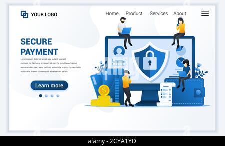 Vektor-Illustration von Secure Payment oder Geldtransfer-Konzept mit Zeichen. Moderne flache Web Landing Page Vorlage Design Stockfoto