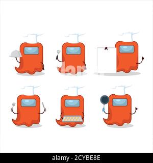 Cartoon Charakter der Geist unter uns orange mit verschiedenen Koch Emoticons Stock Vektor