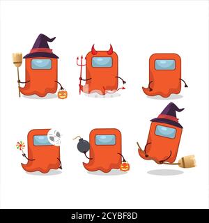 Halloween Ausdruck Emoticons mit Cartoon-Charakter des Geistes unter uns Orange Stock Vektor