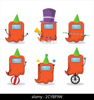 Cartoon Charakter des Geistes unter uns orange mit verschiedenen Zirkus Zeigt Stock Vektor