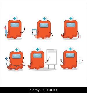 Arzt Beruf Emoticon mit Geist unter uns orange Zeichentrickfigur Stock Vektor