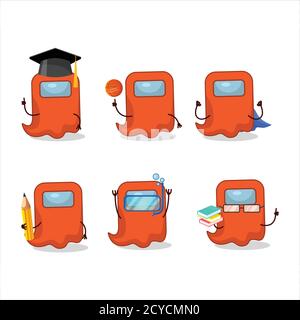 Schüler Geist unter uns orange Cartoon-Charakter mit Verschiedene Ausdrücke Stock Vektor