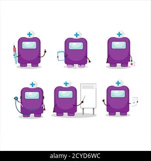 Arzt Beruf Emoticon mit unter uns lila Zeichentrickfigur Stock Vektor