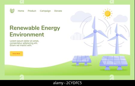 Erneuerbare Energien Umwelt Wind Solarzellen Energie Kampagne für Web-Website Home Homepage Vorlage Banner Landing Page mit flach Stil Stock Vektor