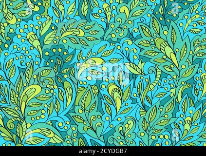 Vektor bunte Blumen handgezeichneten Hintergrund Muster. Grüner und blauer Hintergrund. Stock Vektor