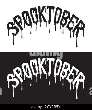 Spooktober. Set mit 2 Halloween Oktober Hand Schriftzug. Schwarz-Weiß-Vektor-Illustration für T-Shirt-Design, Poster, Symbol, Web-Design Stock Vektor