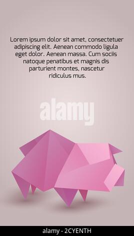 Vertikales Banner mit Origami-Schwein und Platz für Text. Sternzeichen Horoskop. Vektorvorlage für Karten, Banner, Einladungen und Ihre Kreativität Stock Vektor