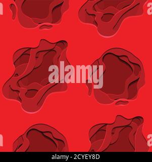 Nahtloses Muster mit 3d-Element in roter Farbe aus Papier geschnitten. Vektor-Textur für Tapeten, Stoffe und Ihr Design Stock Vektor